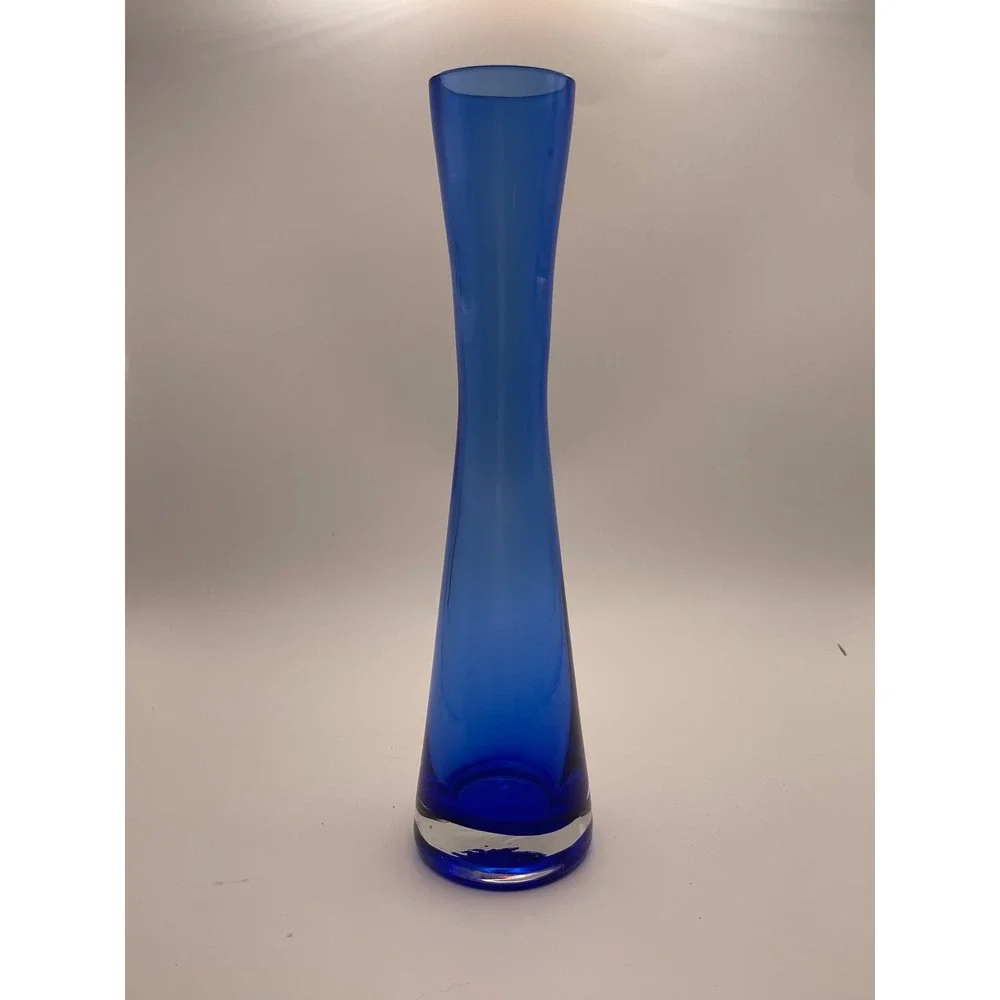 Vintage Mid Century Modern Cobalt Blue Glass Bud Vase Tapered Weighted Base 8
